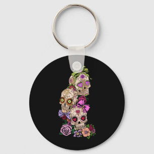 Sugar Skull Flowers Day Of The Government Agencyd Key Ring