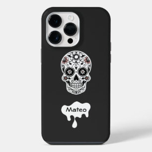 Sugar Skull Flowers Halloween Cute Beautiful Black iPhone 14 Pro Max Case