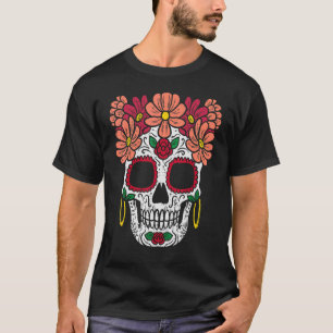 Sugar Skull Flowers Head Calavera Floral Dia De Lo T-Shirt