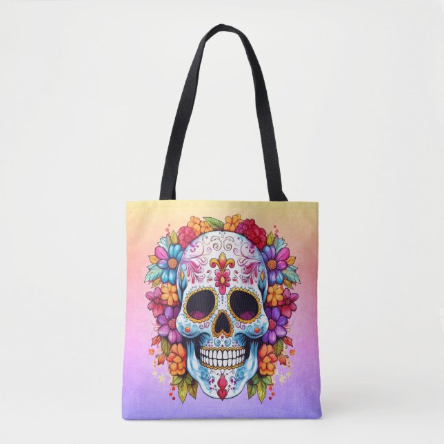 Sugar Skull & Flowers Tote Bag (Front)