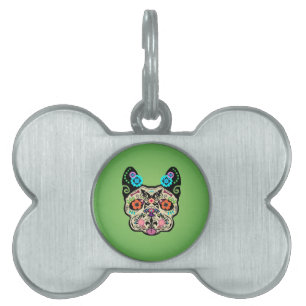 Sugar Skull Frenchie - Green Pet ID Tag