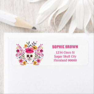 Sugar Skull Fuchsia Mexican Flowers Return Address Label