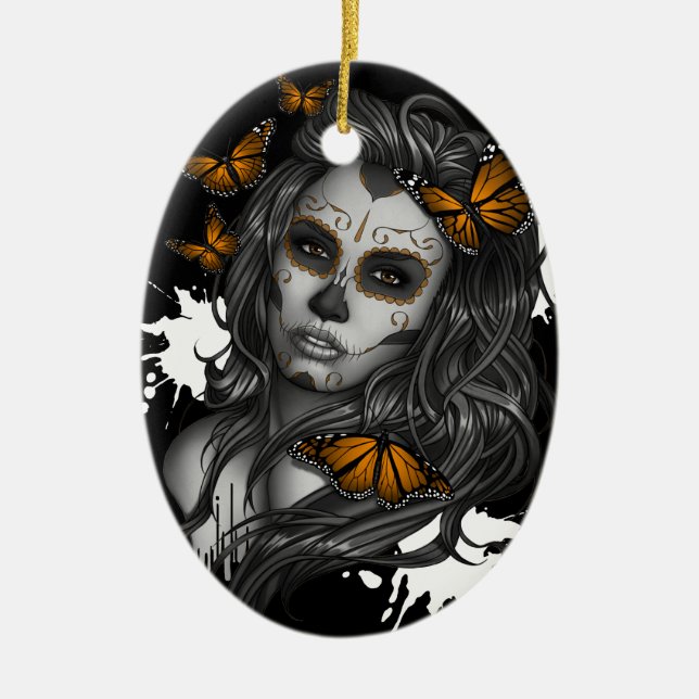 Sugar Skull Girl Ceramic Ornament (Front)