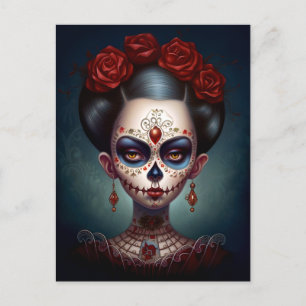 Sugar Skull Girl Day Of The Dead Postcard