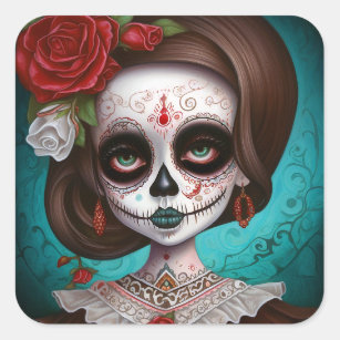 Sugar Skull Girl Day Of The Dead Square Sticker