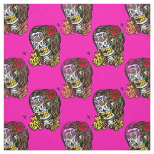 sugar skull girl fabric