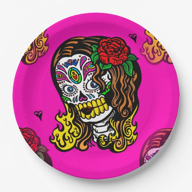 sugar skull girl paper plates (Front)