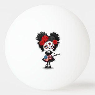 Sugar Skull Girl Playing American Flag Guitar Ping Pong Ball