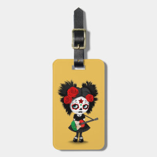 Sugar Skull Girl Playing Italian Flag Guitar Luggage Tag