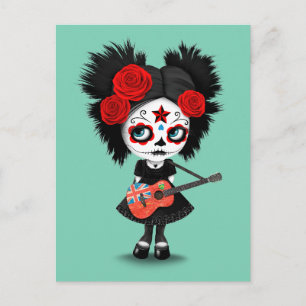 Sugar Skull Girl Playing Ontario Flag Guitar Postcard