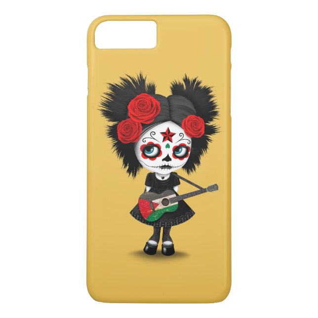 Sugar Skull Girl Playing Palestinian Flag Guitar Case-Mate iPhone Case (Back)