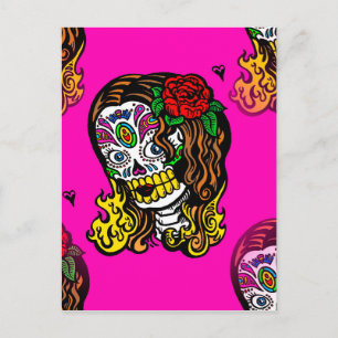 sugar skull girl postcard