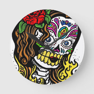 Sugar Skull Girl Round Clock