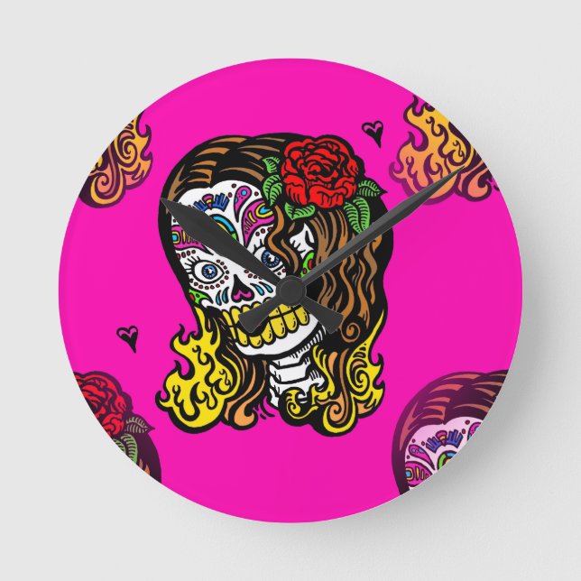 sugar skull girl round clock (Front)