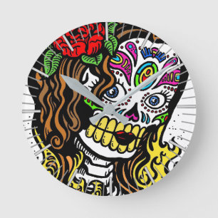 Sugar Skull Girl Round Clock
