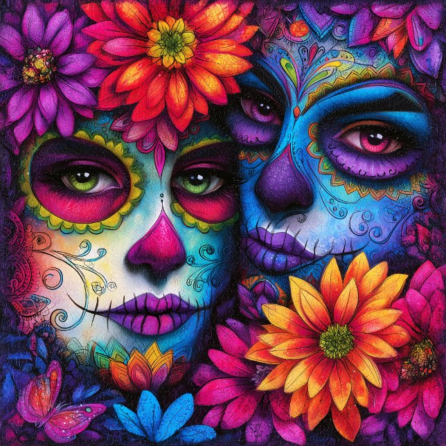Sugar Skull Girls Day Of The Dead Ceramic Tile (Creator Uploaded)