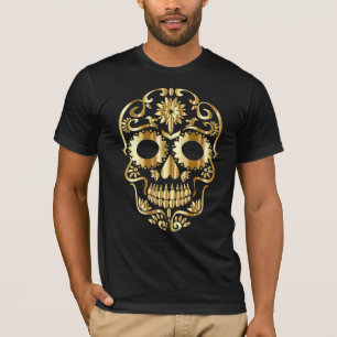 sugar skull gold gothic day of the dead biker T-Shirt