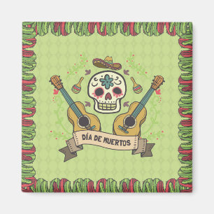 Sugar Skull & Guitars Dia de Muertos Magnet