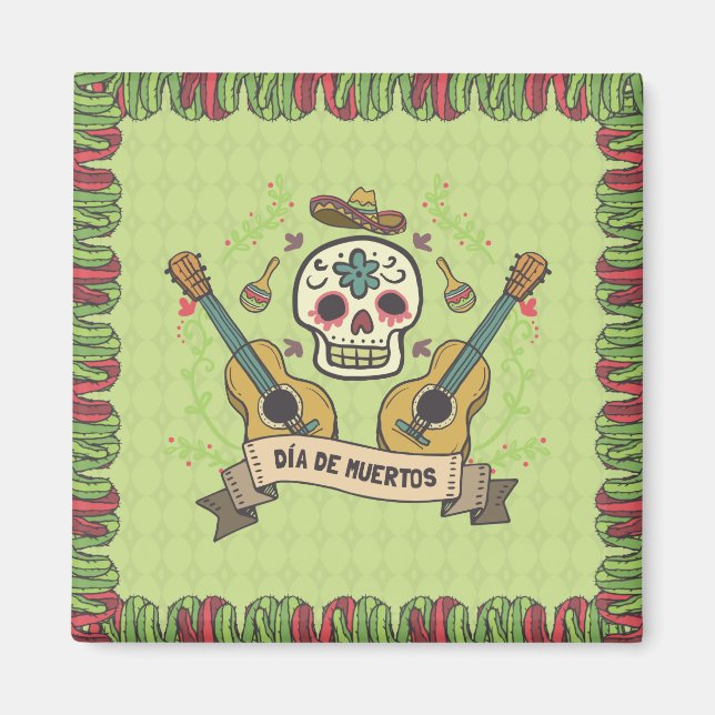 Sugar Skull & Guitars Dia de Muertos | Magnet (Front)