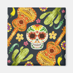 Sugar Skull & Guitars Dia de Muertos Magnet