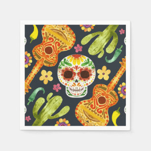 Sugar Skull & Guitars Dia de Muertos Napkin
