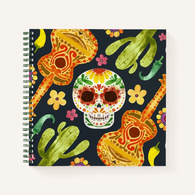 Sugar Skull & Guitars Dia de Muertos | Notebook (Front)