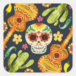 Sugar Skull & Guitars Dia de Muertos   Sticker
