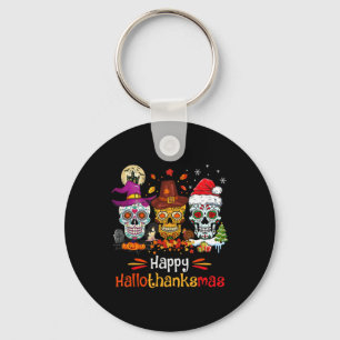 Sugar Skull Hallothanksmas Halloween Thanksgiving Key Ring