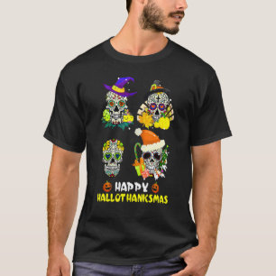 Sugar Skull Hallothanksmas Halloween Thanksgiving T-Shirt
