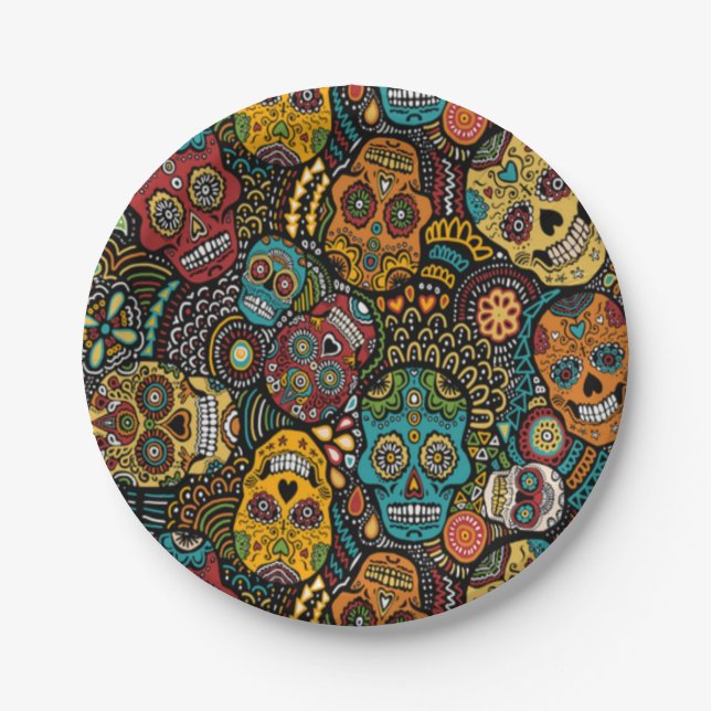 SUGAR SKULL Halloween 7" Party Plates (Front)
