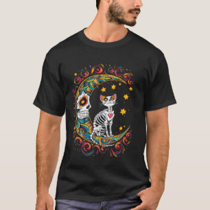 Sugar Skull Halloween Costume Cat Dia De Los Muert T-Shirt