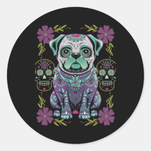 Sugar Skull Halloween Day Dead Pug Dia Los Muertos Classic Round Sticker
