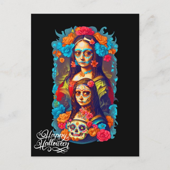 Sugar Skull Halloween, Dia de los Muertos Postcard (Front)