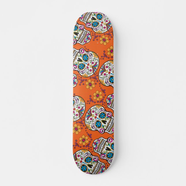 Sugar Skull Halloween Orange Skateboard (Front)