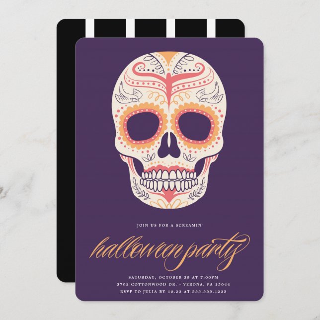 Sugar Skull Halloween Party Invitation (Front/Back)