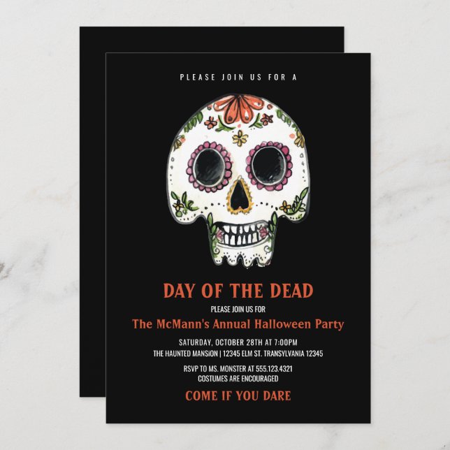 Sugar Skull Halloween Party Invitation (Front/Back)
