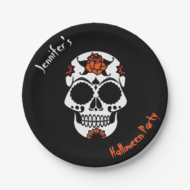 Sugar Skull Halloween Party Paper Plate (Front)