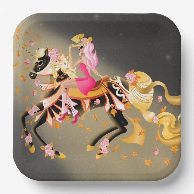 Sugar Skull Horse & Lady  Paper Plate (Front)