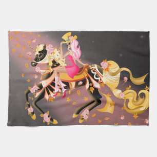 Sugar Skull Horse & Lady Pink Tea Towels