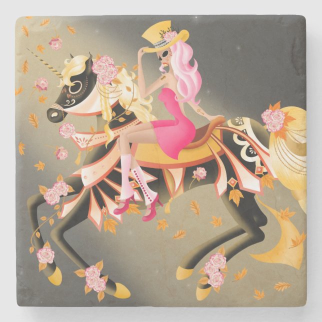 Sugar Skull Horse & Lady Stone Coaster (Front)