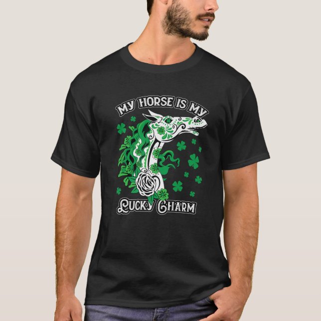 Sugar Skull Horse St Patricks Day Of Dead Lucky Ch T-Shirt (Front)