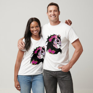 Sugar Skull Horse With Pink Roses T-Shirt