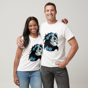 Sugar Skull Horse With Turquoise Roses T-Shirt