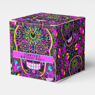 Sugar Skull in Neon Pink Birthday Party Favour Box