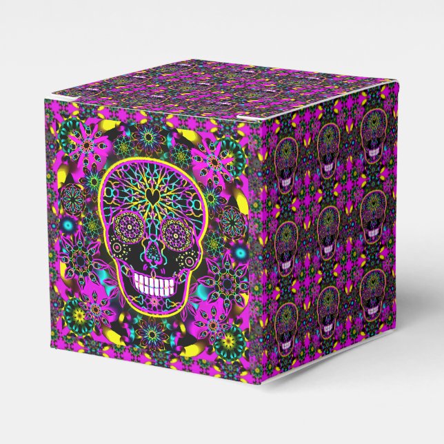 Sugar Skull in Neon Pink Favour Box (Front Side)