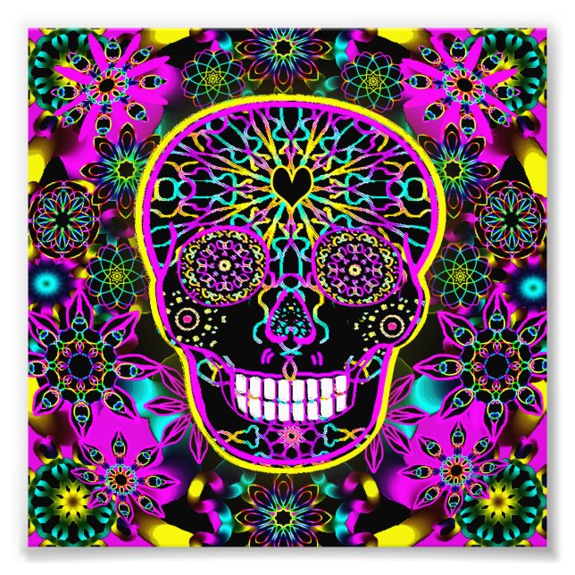 Sugar Skull in Neon Pink Photo Print (Front)
