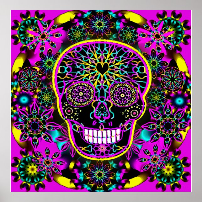Sugar Skull in Neon Pink Poster (Front)