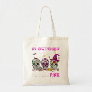 Sugar Skull In October We Wear Pink Breast Cancer Tote Bag