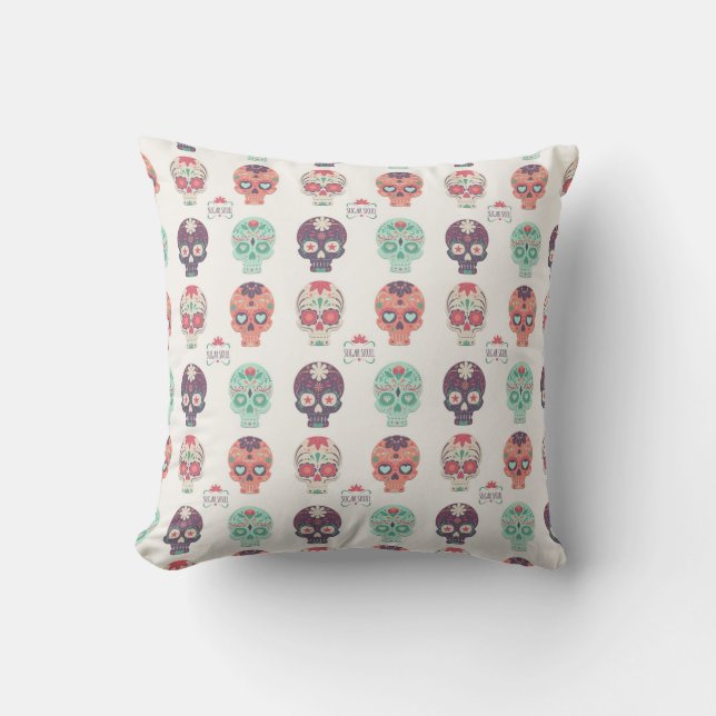 Sugar Skull Inspired Throw Pillow (Front)