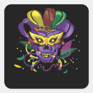 Sugar Skull Jester Crown Funny Mardi Gras Carnival Square Sticker